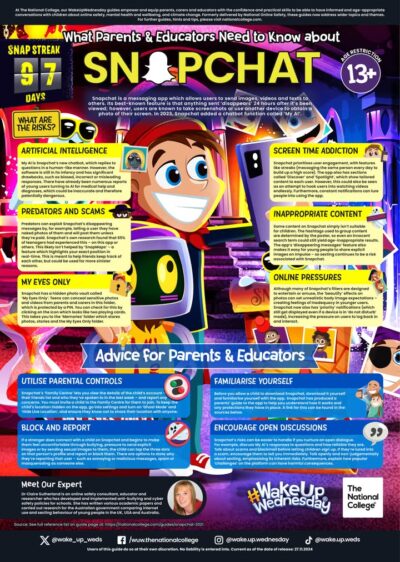 Good morning, 

We have had a few reports of incidents involving Snapchat. Please see the attached guide about the app and how to safeguard your children if you are allowing them to use it. 

Have a lovely day, 

Mr Milner 

#WakeUpWednesday